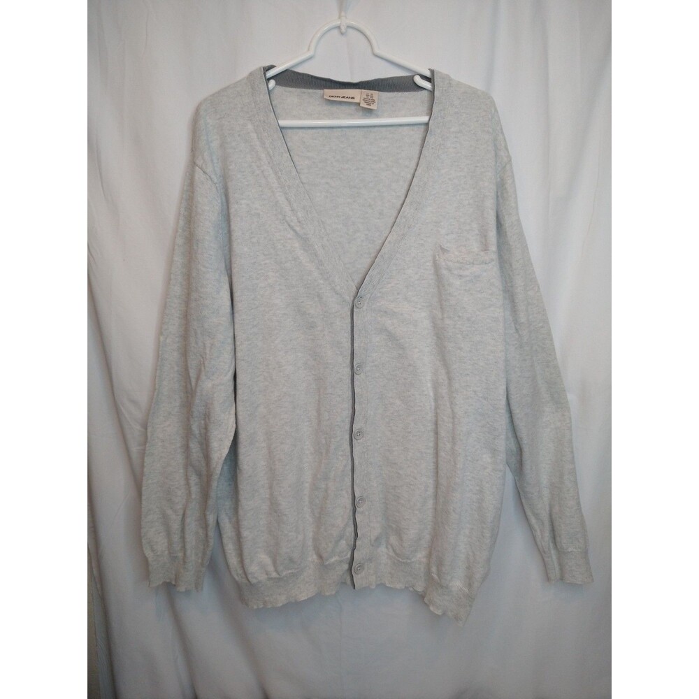 DKNY Jeans Vintage Cardigan Sweater XXL greige grey/beige Y2K preppy grandpa/ma
